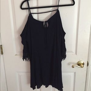 Navy cold shoulder dress